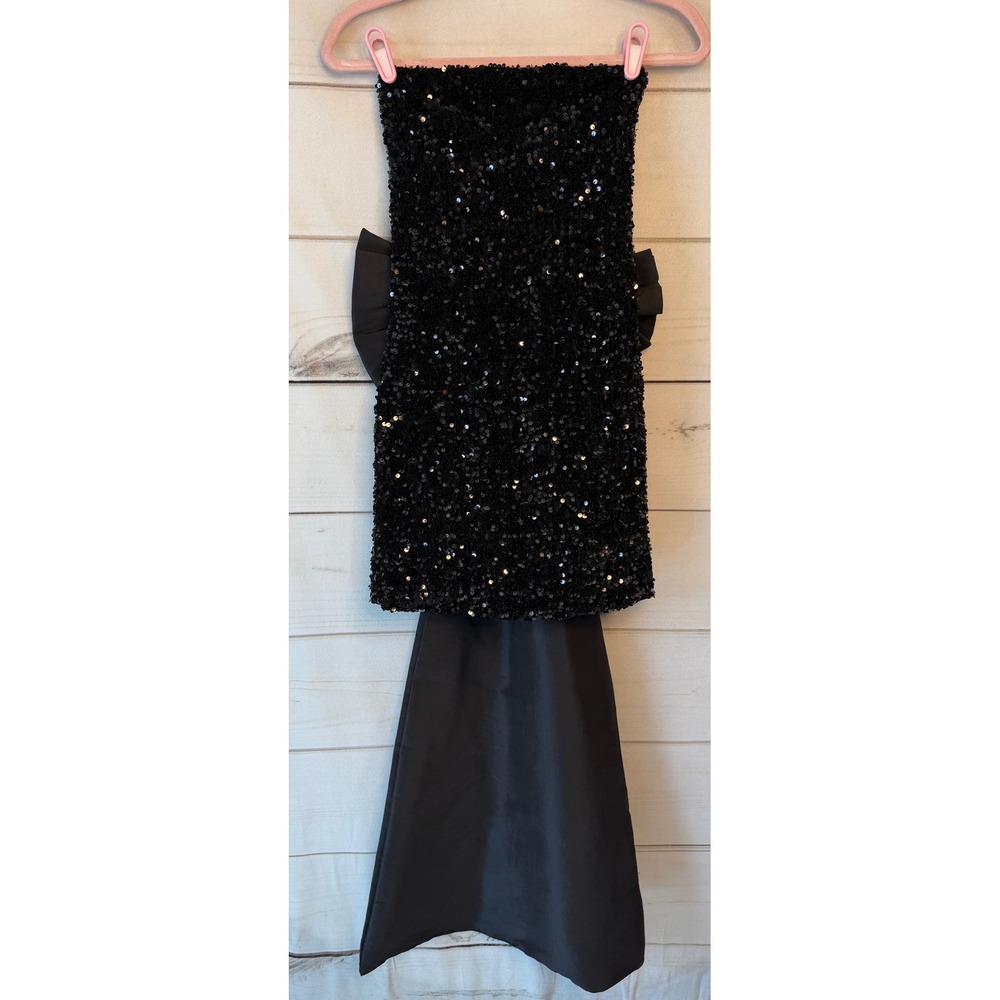 Lovesick Black Sequin Strapless Mini Dress with Oversized Back Bow Sash Size S